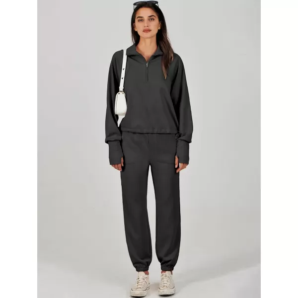Caracilia Women 2 Piece Outfits Sweatsuit Set 2023 Fall Half Zip Sweatshirt with Sweatpant Lounge Set Tracksuit