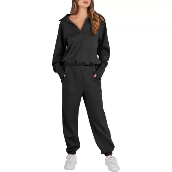 Caracilia Women 2 Piece Outfits Sweatsuit Set 2023 Fall Half Zip Sweatshirt with Sweatpant Lounge Set Tracksuit