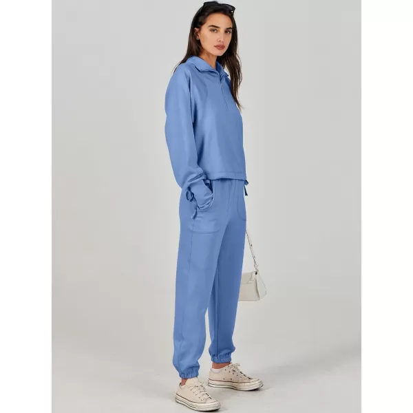 Caracilia Women 2 Piece Outfits Sweatsuit Set 2023 Fall Half Zip Sweatshirt with Sweatpant Lounge Set Tracksuit