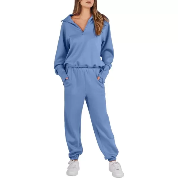 Caracilia Women 2 Piece Outfits Sweatsuit Set 2023 Fall Half Zip Sweatshirt with Sweatpant Lounge Set Tracksuit