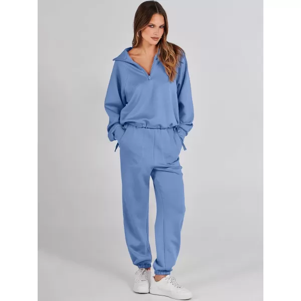 Caracilia Women 2 Piece Outfits Sweatsuit Set 2023 Fall Half Zip Sweatshirt with Sweatpant Lounge Set Tracksuit