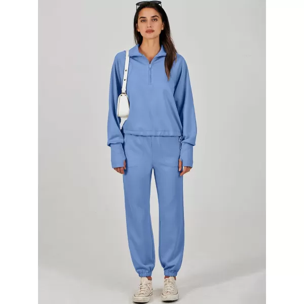 Caracilia Women 2 Piece Outfits Sweatsuit Set 2023 Fall Half Zip Sweatshirt with Sweatpant Lounge Set Tracksuit