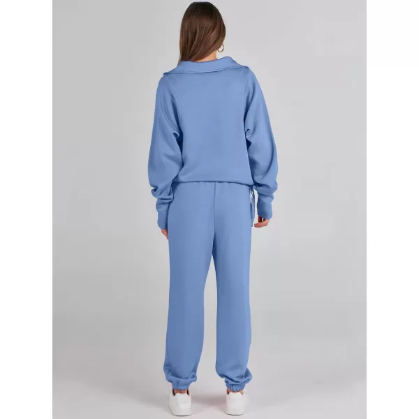 Caracilia Women 2 Piece Outfits Sweatsuit Set 2023 Fall Half Zip Sweatshirt with Sweatpant Lounge Set Tracksuit