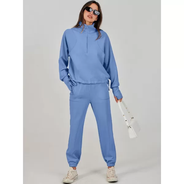 Caracilia Women 2 Piece Outfits Sweatsuit Set 2023 Fall Half Zip Sweatshirt with Sweatpant Lounge Set Tracksuit