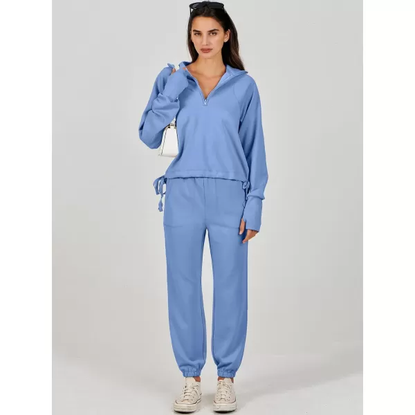 Caracilia Women 2 Piece Outfits Sweatsuit Set 2023 Fall Half Zip Sweatshirt with Sweatpant Lounge Set Tracksuit