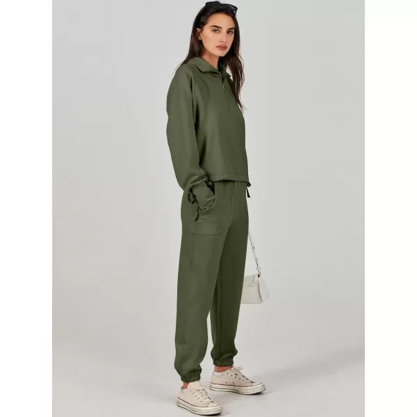 Caracilia Women 2 Piece Outfits Sweatsuit Set 2023 Fall Half Zip Sweatshirt with Sweatpant Lounge Set Tracksuit