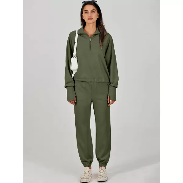 Caracilia Women 2 Piece Outfits Sweatsuit Set 2023 Fall Half Zip Sweatshirt with Sweatpant Lounge Set Tracksuit