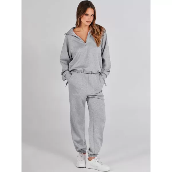Caracilia Women 2 Piece Outfits Sweatsuit Set 2023 Fall Half Zip Sweatshirt with Sweatpant Lounge Set Tracksuit