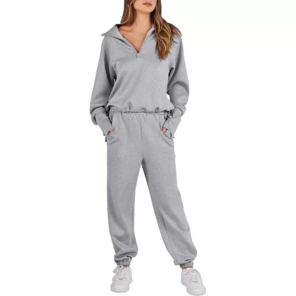 Caracilia Women 2 Piece Outfits Sweatsuit Set 2023 Fall Half Zip Sweatshirt with Sweatpant Lounge Set Tracksuit