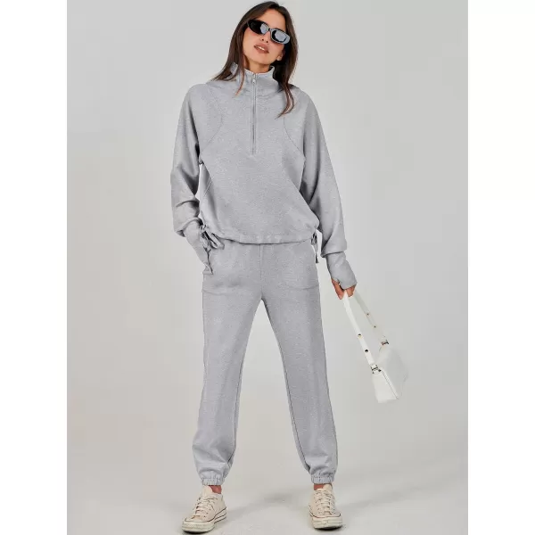 Caracilia Women 2 Piece Outfits Sweatsuit Set 2023 Fall Half Zip Sweatshirt with Sweatpant Lounge Set Tracksuit