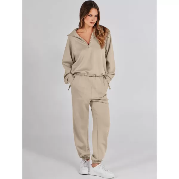 Caracilia Women 2 Piece Outfits Sweatsuit Set 2023 Fall Half Zip Sweatshirt with Sweatpant Lounge Set Tracksuit