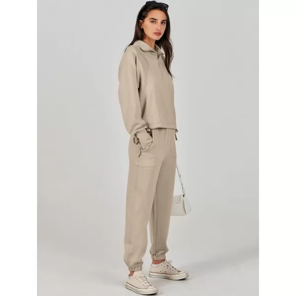 Caracilia Women 2 Piece Outfits Sweatsuit Set 2023 Fall Half Zip Sweatshirt with Sweatpant Lounge Set Tracksuit