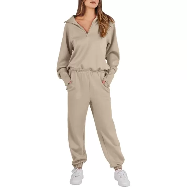 Caracilia Women 2 Piece Outfits Sweatsuit Set 2023 Fall Half Zip Sweatshirt with Sweatpant Lounge Set Tracksuit
