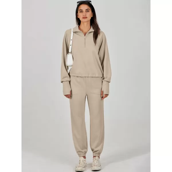 Caracilia Women 2 Piece Outfits Sweatsuit Set 2023 Fall Half Zip Sweatshirt with Sweatpant Lounge Set Tracksuit