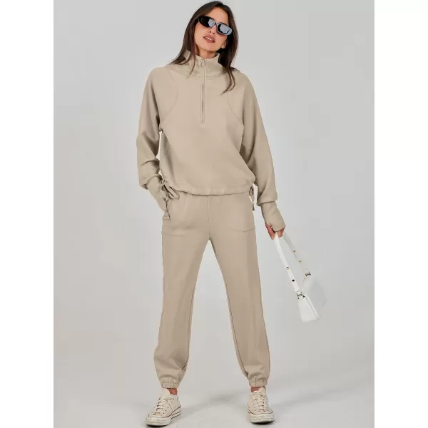Caracilia Women 2 Piece Outfits Sweatsuit Set 2023 Fall Half Zip Sweatshirt with Sweatpant Lounge Set Tracksuit
