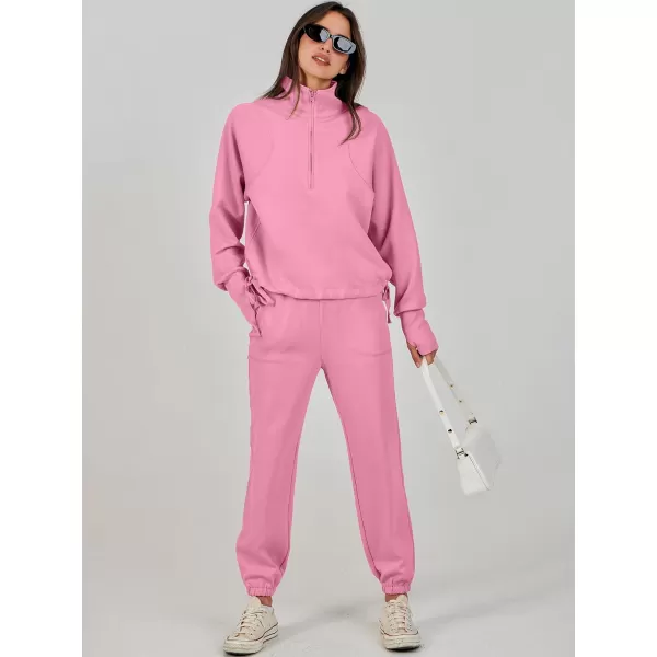 Caracilia Women 2 Piece Outfits Sweatsuit Set 2023 Fall Half Zip Sweatshirt with Sweatpant Lounge Set Tracksuit
