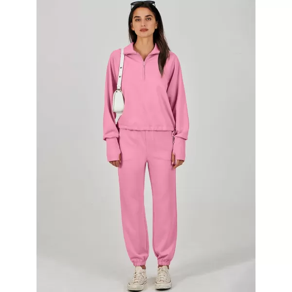 Caracilia Women 2 Piece Outfits Sweatsuit Set 2023 Fall Half Zip Sweatshirt with Sweatpant Lounge Set Tracksuit
