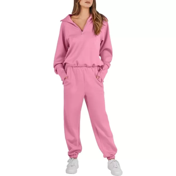 Caracilia Women 2 Piece Outfits Sweatsuit Set 2023 Fall Half Zip Sweatshirt with Sweatpant Lounge Set Tracksuit