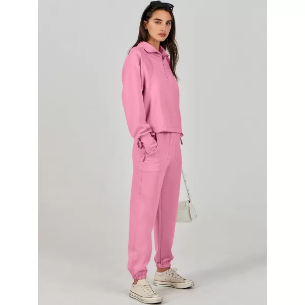 Caracilia Women 2 Piece Outfits Sweatsuit Set 2023 Fall Half Zip Sweatshirt with Sweatpant Lounge Set Tracksuit