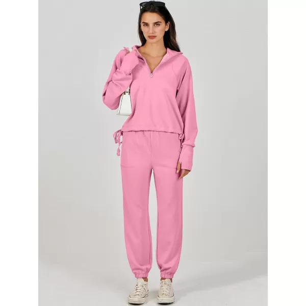 Caracilia Women 2 Piece Outfits Sweatsuit Set 2023 Fall Half Zip Sweatshirt with Sweatpant Lounge Set Tracksuit