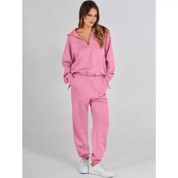 Caracilia Women 2 Piece Outfits Sweatsuit Set 2023 Fall Half Zip Sweatshirt with Sweatpant Lounge Set Tracksuit