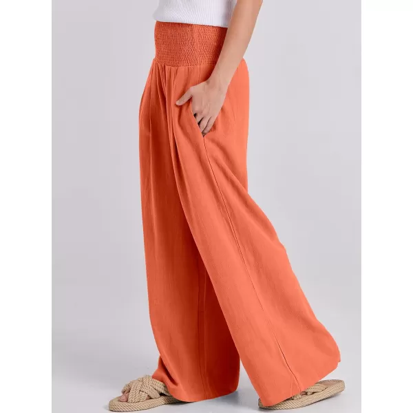 Caracilia Women Linen Palazzo Pants Summer Boho Wide Leg High Waist Smocked Casual Lounge Pant Trousers with Pocket