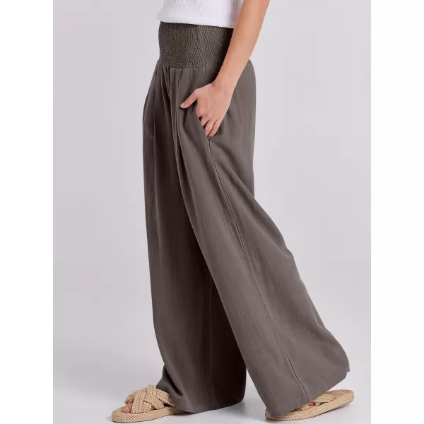 Caracilia Women Linen Palazzo Pants Summer Boho Wide Leg High Waist Smocked Casual Lounge Pant Trousers with Pocket