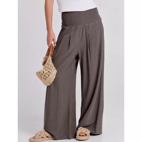Caracilia Women Linen Palazzo Pants Summer Boho Wide Leg High Waist Smocked Casual Lounge Pant Trousers with Pocket
