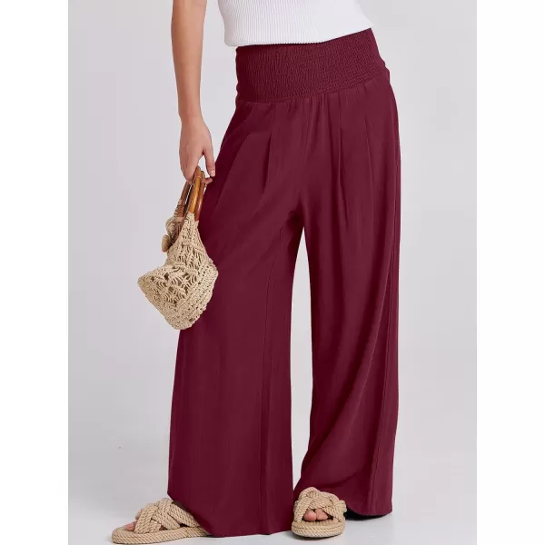 Caracilia Women Linen Palazzo Pants Summer Boho Wide Leg High Waist Smocked Casual Lounge Pant Trousers with Pocket
