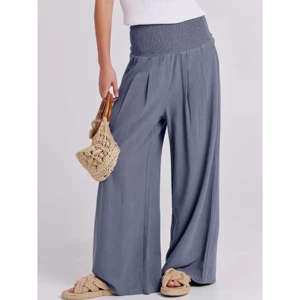 Caracilia Women Linen Palazzo Pants Summer Boho Wide Leg High Waist Smocked Casual Lounge Pant Trousers with Pocket