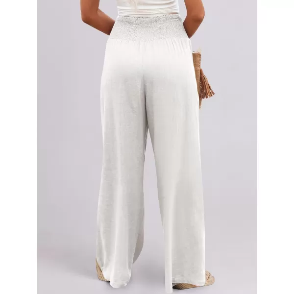 Caracilia Women Linen Palazzo Pants Summer Boho Wide Leg High Waist Smocked Casual Lounge Pant Trousers with Pocket