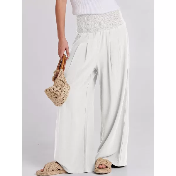 Caracilia Women Linen Palazzo Pants Summer Boho Wide Leg High Waist Smocked Casual Lounge Pant Trousers with Pocket