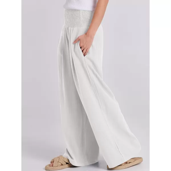 Caracilia Women Linen Palazzo Pants Summer Boho Wide Leg High Waist Smocked Casual Lounge Pant Trousers with Pocket