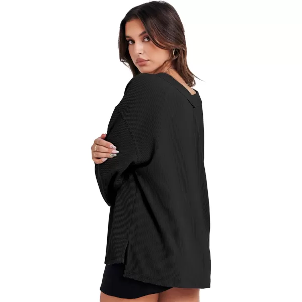 Caracilia Women Long Sleeve Shirt Off Shoulder Sweater Oversized Sweatshirt V Neck Knit Pullover Fall Clothes Loose Tunic Top