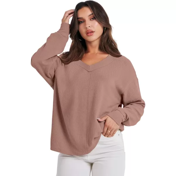 Caracilia Women Long Sleeve Shirt Off Shoulder Sweater Oversized Sweatshirt V Neck Knit Pullover Fall Clothes Loose Tunic Top