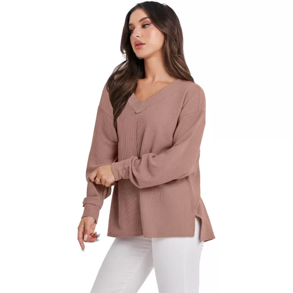 Caracilia Women Long Sleeve Shirt Off Shoulder Sweater Oversized Sweatshirt V Neck Knit Pullover Fall Clothes Loose Tunic Top