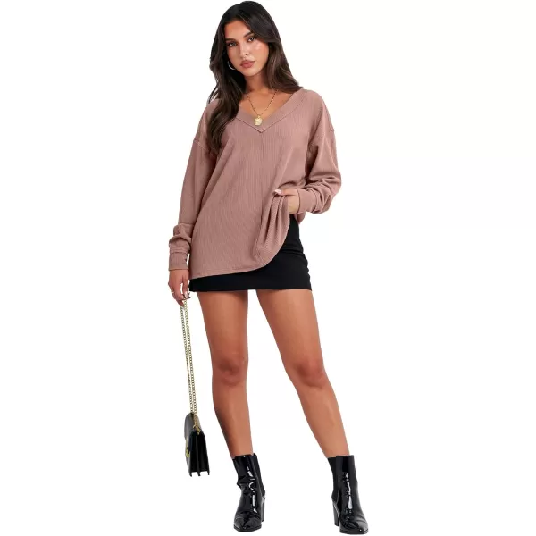 Caracilia Women Long Sleeve Shirt Off Shoulder Sweater Oversized Sweatshirt V Neck Knit Pullover Fall Clothes Loose Tunic Top