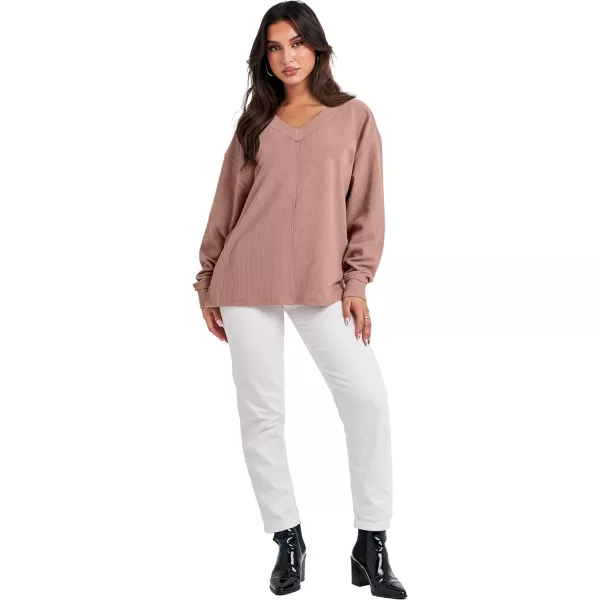 Caracilia Women Long Sleeve Shirt Off Shoulder Sweater Oversized Sweatshirt V Neck Knit Pullover Fall Clothes Loose Tunic Top
