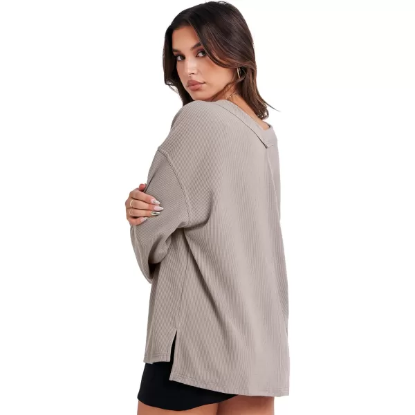 Caracilia Women Long Sleeve Shirt Off Shoulder Sweater Oversized Sweatshirt V Neck Knit Pullover Fall Clothes Loose Tunic Top
