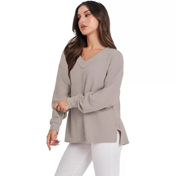 Caracilia Women Long Sleeve Shirt Off Shoulder Sweater Oversized Sweatshirt V Neck Knit Pullover Fall Clothes Loose Tunic Top