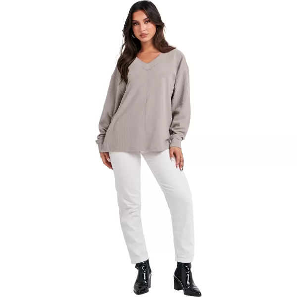 Caracilia Women Long Sleeve Shirt Off Shoulder Sweater Oversized Sweatshirt V Neck Knit Pullover Fall Clothes Loose Tunic Top