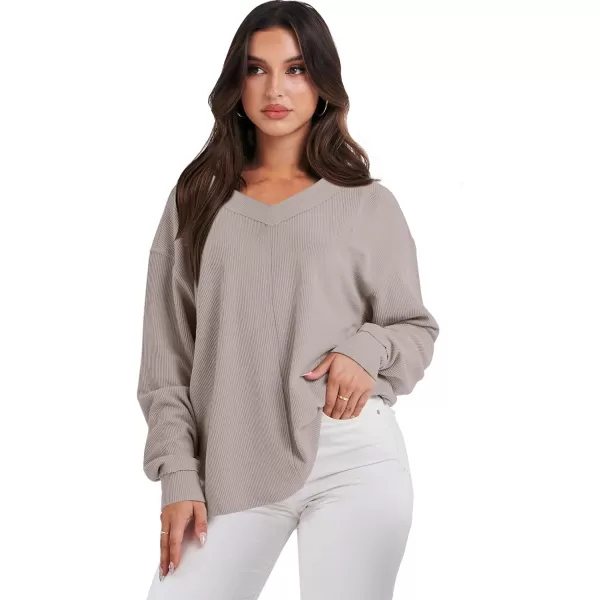 Caracilia Women Long Sleeve Shirt Off Shoulder Sweater Oversized Sweatshirt V Neck Knit Pullover Fall Clothes Loose Tunic Top