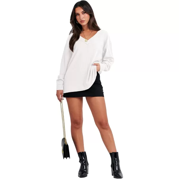 Caracilia Women Long Sleeve Shirt Off Shoulder Sweater Oversized Sweatshirt V Neck Knit Pullover Fall Clothes Loose Tunic Top