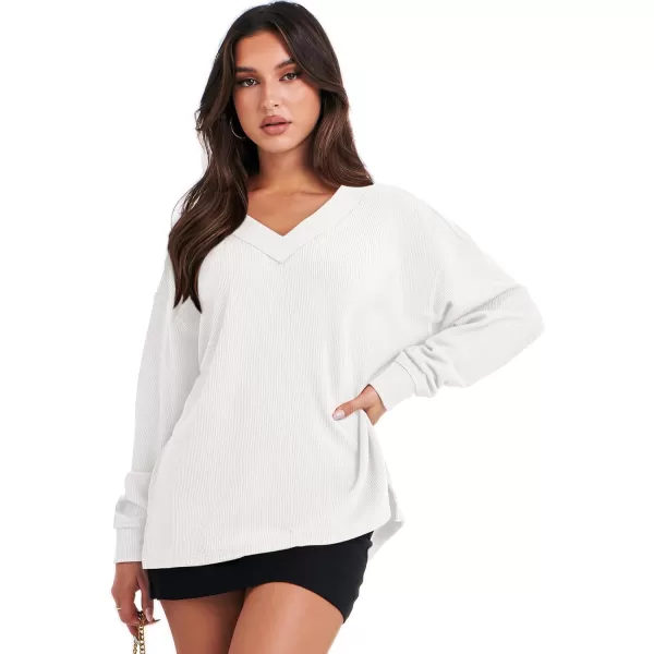 Caracilia Women Long Sleeve Shirt Off Shoulder Sweater Oversized Sweatshirt V Neck Knit Pullover Fall Clothes Loose Tunic Top