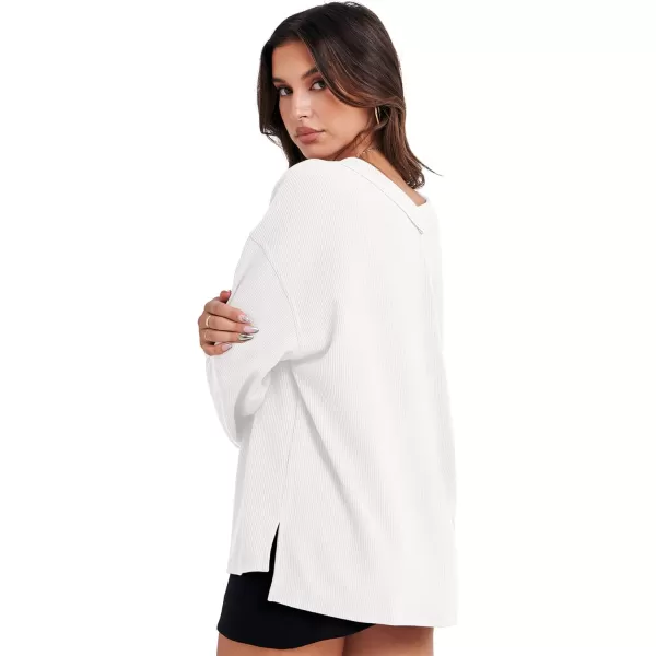 Caracilia Women Long Sleeve Shirt Off Shoulder Sweater Oversized Sweatshirt V Neck Knit Pullover Fall Clothes Loose Tunic Top