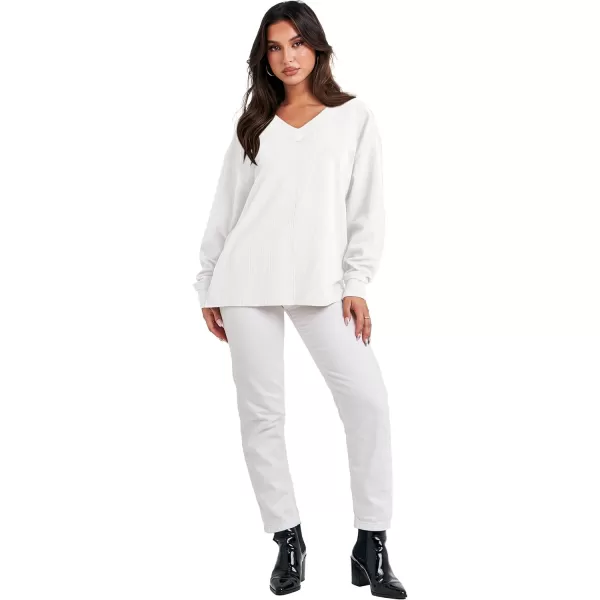 Caracilia Women Long Sleeve Shirt Off Shoulder Sweater Oversized Sweatshirt V Neck Knit Pullover Fall Clothes Loose Tunic Top