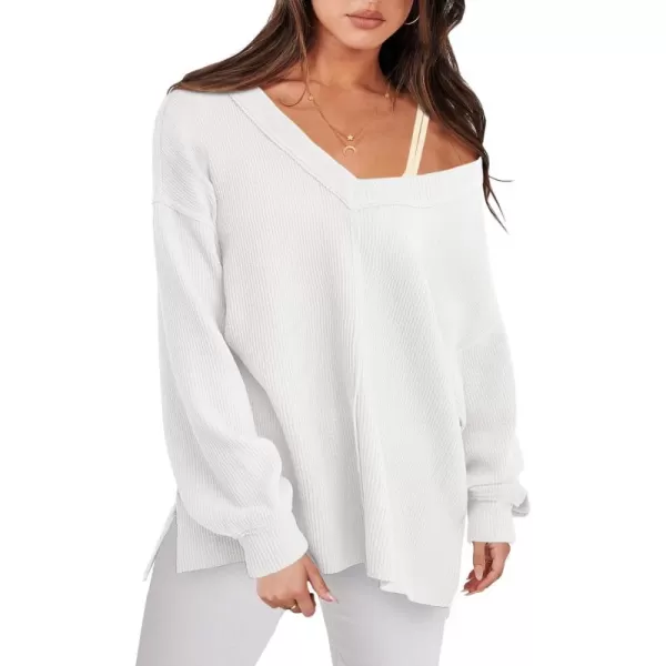 Caracilia Women Long Sleeve Shirt Off Shoulder Sweater Oversized Sweatshirt V Neck Knit Pullover Fall Clothes Loose Tunic Top