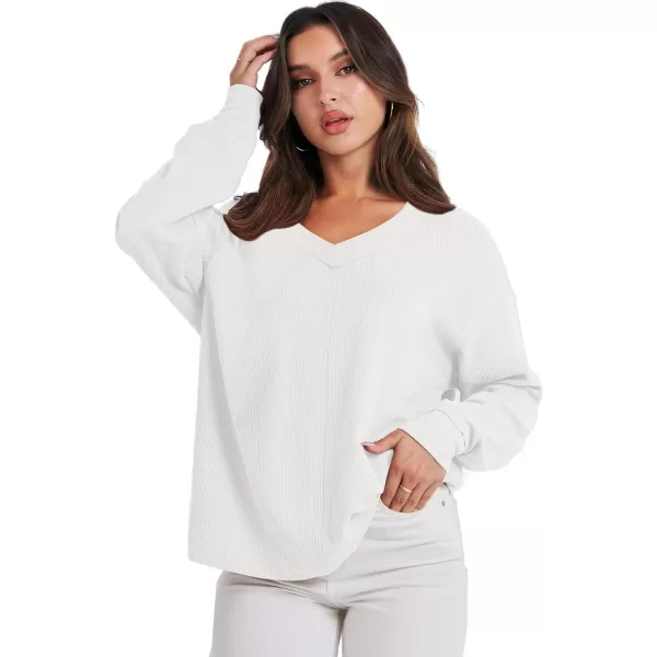 Caracilia Women Long Sleeve Shirt Off Shoulder Sweater Oversized Sweatshirt V Neck Knit Pullover Fall Clothes Loose Tunic Top