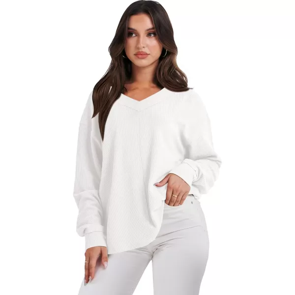 Caracilia Women Long Sleeve Shirt Off Shoulder Sweater Oversized Sweatshirt V Neck Knit Pullover Fall Clothes Loose Tunic Top