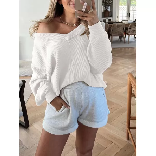 Caracilia Women Long Sleeve Shirt Off Shoulder Sweater Oversized Sweatshirt V Neck Knit Pullover Fall Clothes Loose Tunic Top